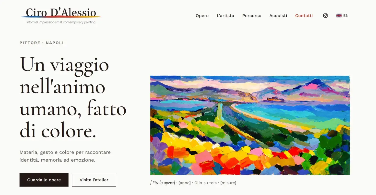 Sito di Ciro D'Alessio: homepage con un dipinto dell'artista