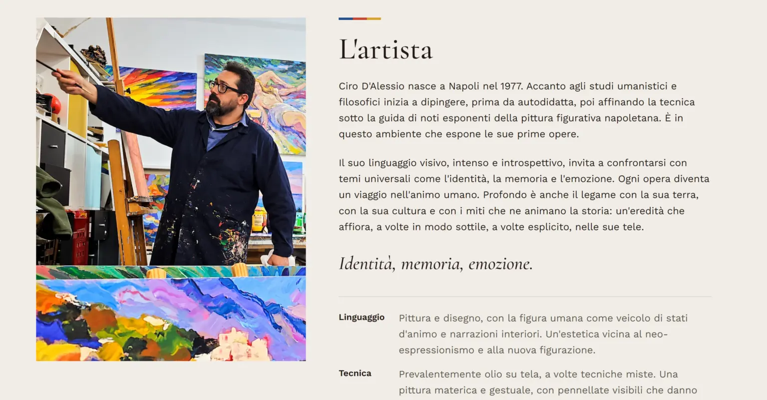 Sito di Ciro D'Alessio: pagina biografica dell'artista