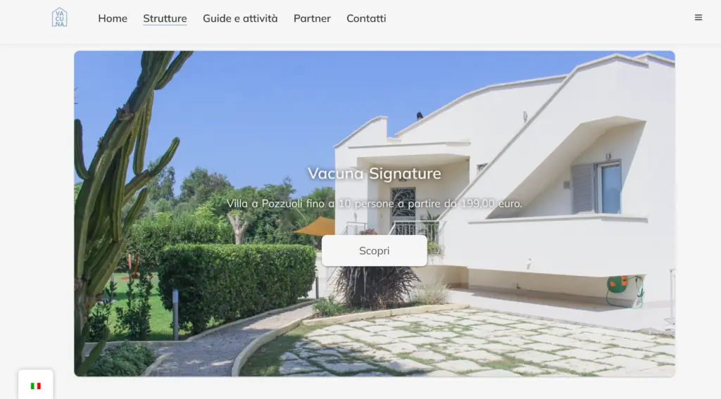Sito web Vacuna: pagina della struttura Vacuna Signature