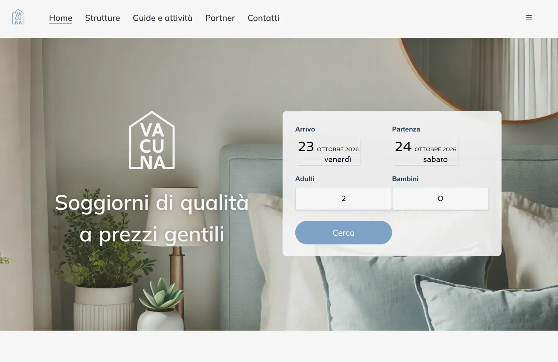 Sito web Vacuna: homepage con il modulo di prenotazione diretta